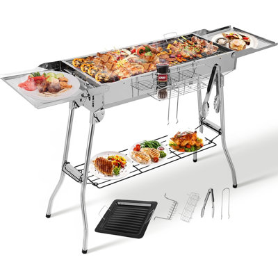 Dakota Fields Charvre 38 cm W Portable Grill / Smoker Combo Charcoal Grill Gas & Charcoal Combo Grill