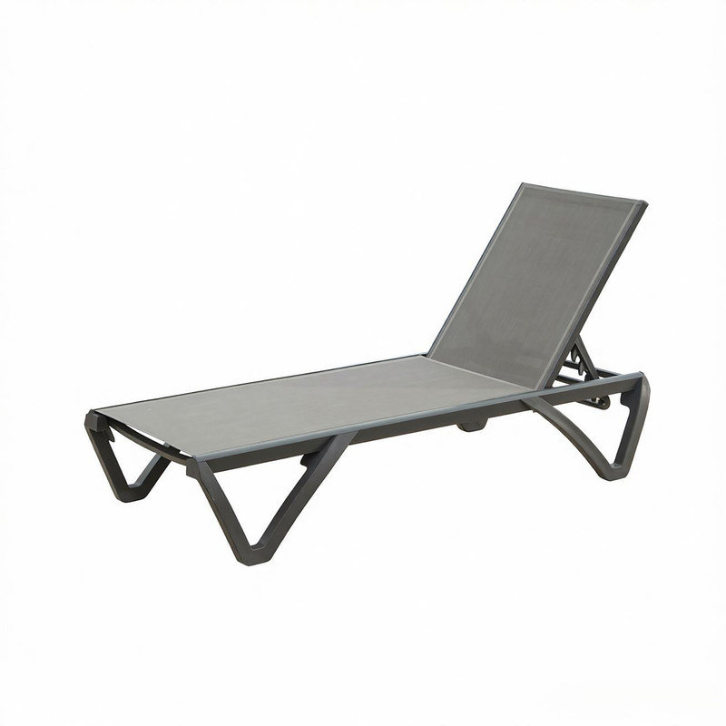 2-Piece Gray Outdoor Patio Chaise Lounge Chairs, Rust-Proof Aluminum Frame Reclining Chairs with 5-Position Adjustable Backrest and Wheels, All-Weather Quick-Dry Textilene Fabric Recliners for Patio, Garden