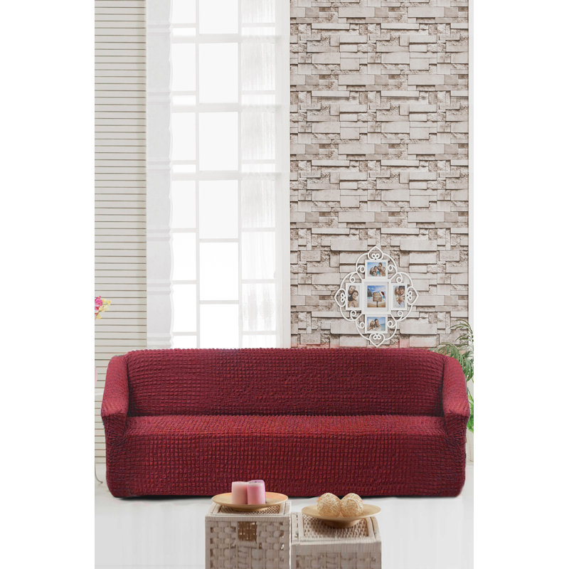 Housse pour canapé à coussins en T, Rouge Claret 100% polyester