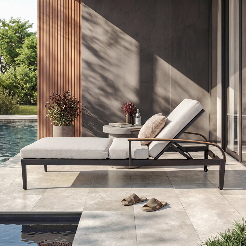 Outdoor 82.25"L  Aluminum Chaise Lounge Chair With Removable Cushions