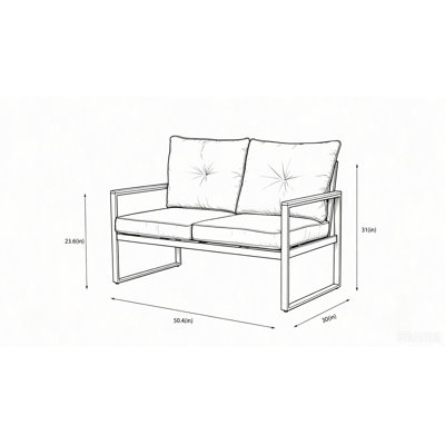Canapé d'extérieur pour causeuse pour meubles de patio, canapé de patio en acier toutes saisons pour balcon, porche, cour arrière avec coussin beige