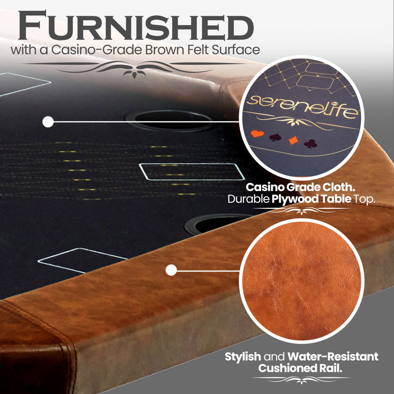 Octagonal Brown Felt 8-Player Foldable Poker Table