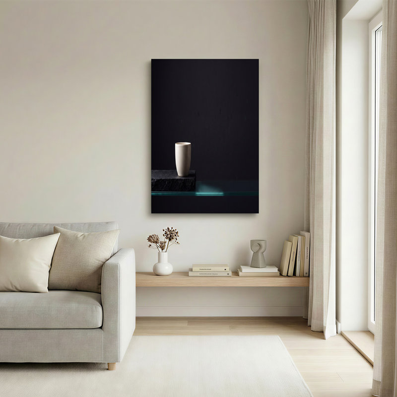 Art mural sur toile en céramique blanche sur ardoise foncée, 16"H x 24"W