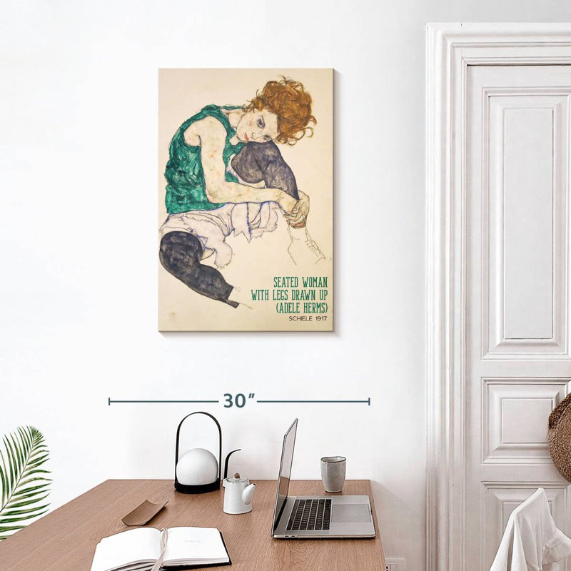 Femme assise, affiche d'exposition Schiele, H 30 po x l 20 po