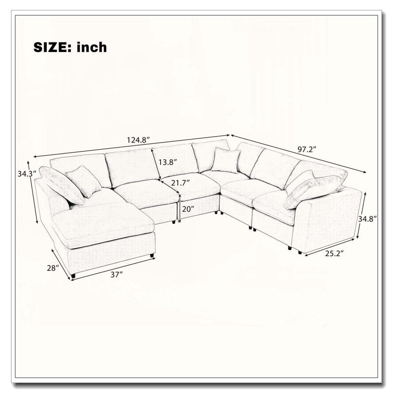 Très grand canapé modulaire avec repose-pieds 124,8 po 124,8 po