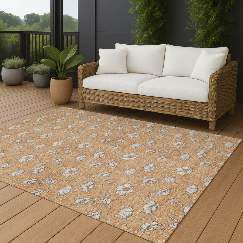 Machine Washable Indoor/Outdoor Chantille ACN2792 Floral Rug, 5' x 7'6", Copper