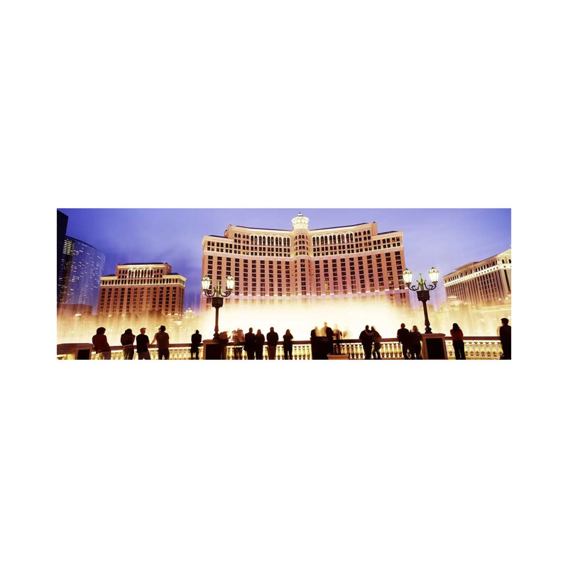 Hotel Lit Up At Night, Bellagio Resort And Casino, The Strip, Las Vegas, Nevada, USA - Wrapped Canvas Panoramic Print
