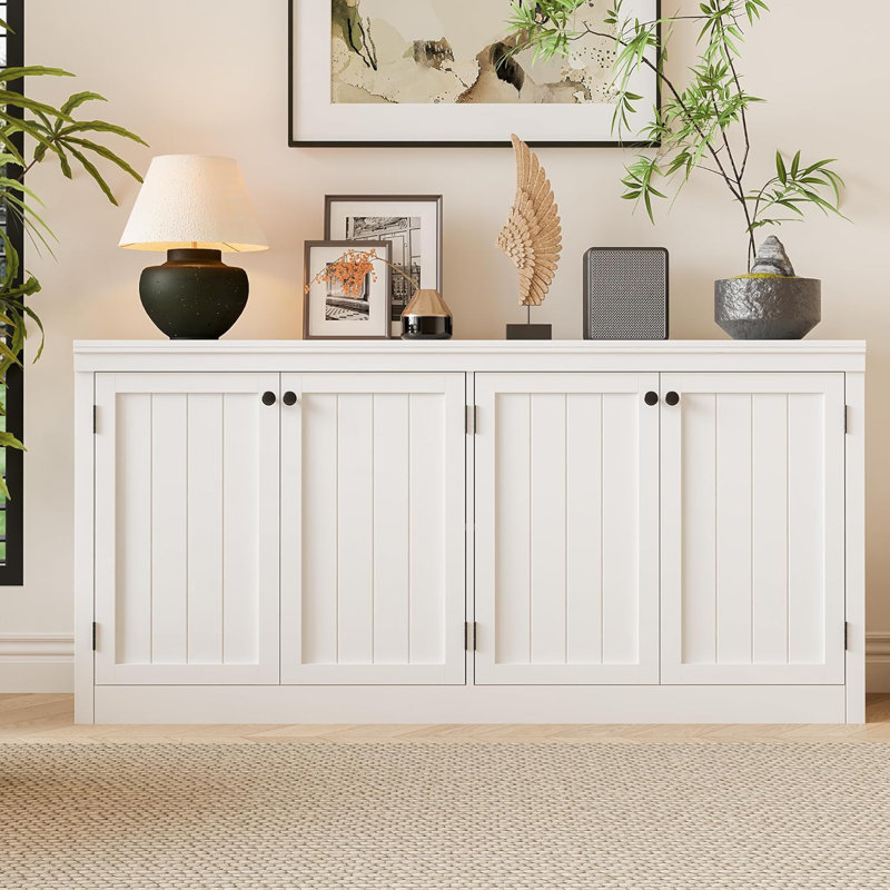 Buffet moderne 4 portes avec rangement 4 portes, 62,99 pouces, Blanc