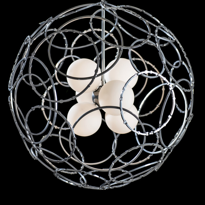 Olympus 6 - Light Unique/Statement Globe Chandelier, Sterling, 54.6" H x 31" W x 31" D