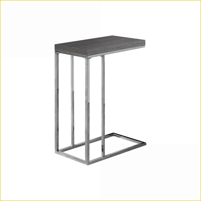 Table basse peu encombrante à aspect bois avec base en métal chromé - idéale pour le salon, côté canapé