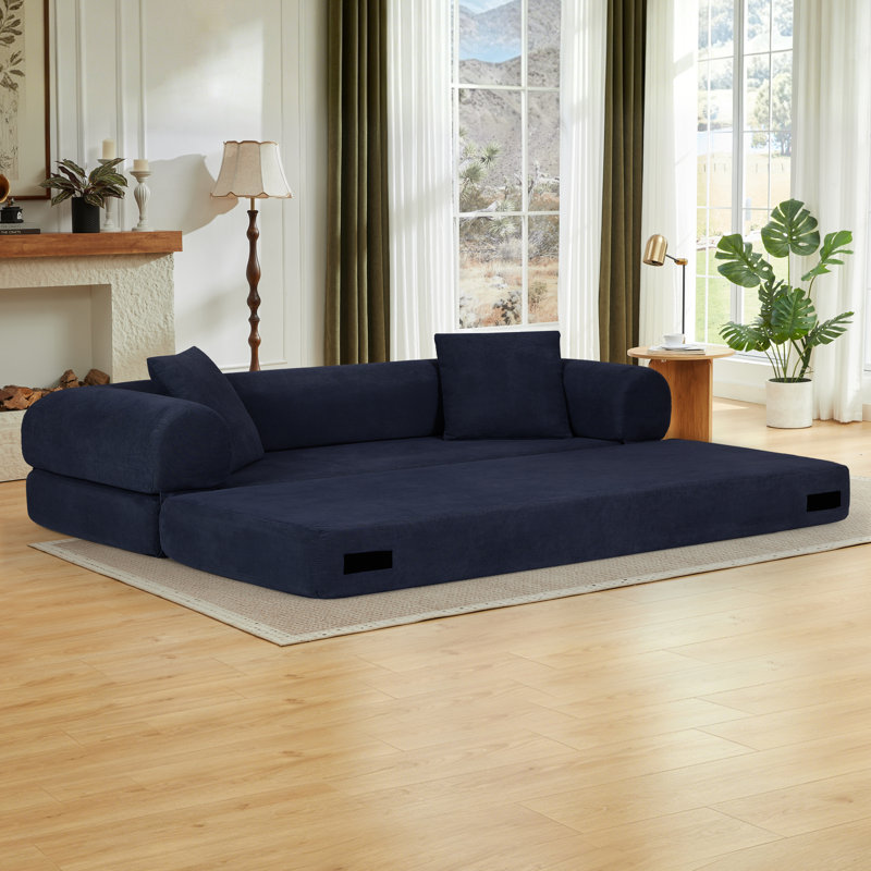 Canapé-lit futon de 80 po pour grand lit, canapé-lit pliable sans os avec 2 coussins - aucun assemblage requis, Navy