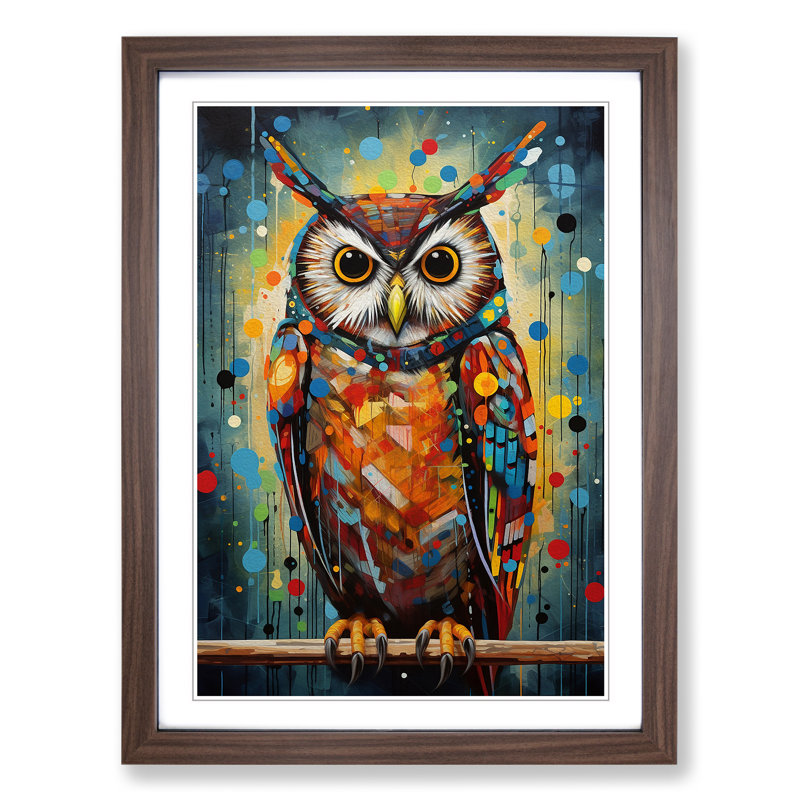 Owl Modern - Single Picture Frame Print on Wood, Walnut, 34cm H x 25cm W x 2cm D