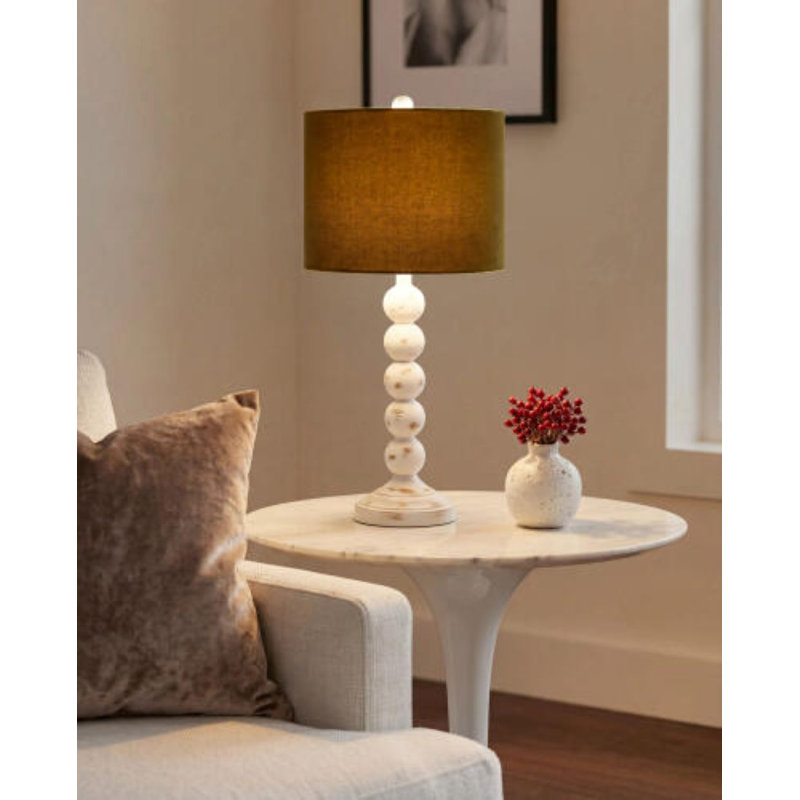 Elaine Table Lamp, Antiqued White,  Dark Green, 27" H x 13" W x 15" D