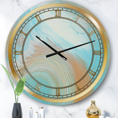 Horloge murale turquoise - or turquoise et marbre bleu