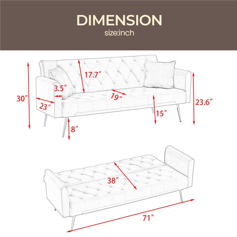 71 Inch Convertible Love Seat Sofa,Suitable For Small Living Room, Bedroom, Office, Green