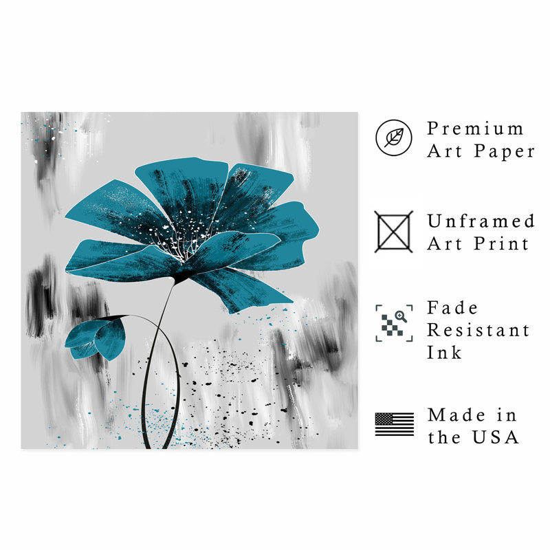 Floral, fleur bleue, reproduction d'art moderne sans cadre, H 16 po x l 16 po