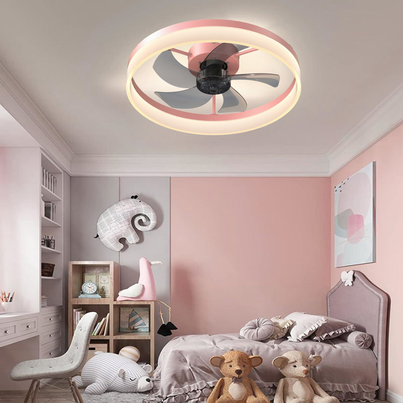 Ventilateur de plafond fermé à profil bas avec lumière 19,7 pouces Fydry, Rose, Ensemble d'éclairage; Télécommande