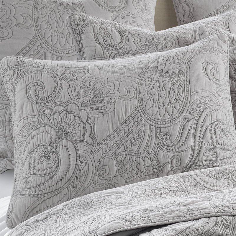 Ensemble de courtepointe Perla Grey, Courtepointe de grande taille et 2 taies décorati
