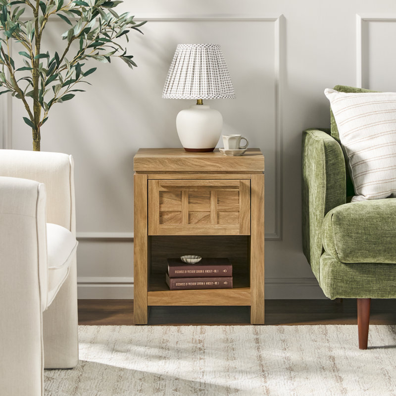Modern 1 Drawer Nightstand Side Table, Heritage Oak