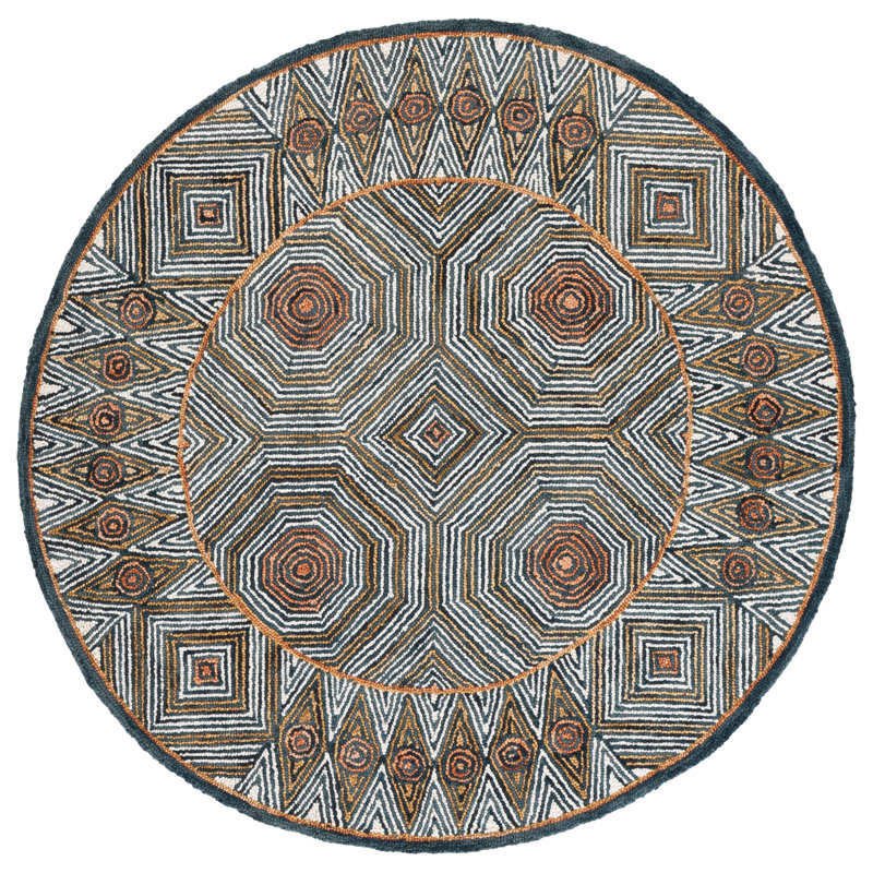 Micro-Loop 638 Hand Tufted Wool; Cotton With Latex Geometric Rug, Round 5'