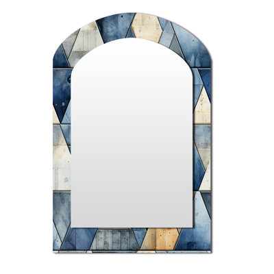 Rousey rustique cobalt Triangle Symphony - décor de miroir mural arche géométrique unique, grand miroir asymétrique bleu, impression d'art en métal