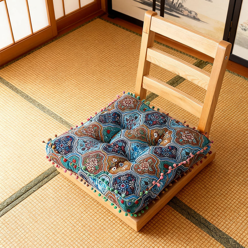 Square Tatami Seat Cushion, Blue Abstract 1