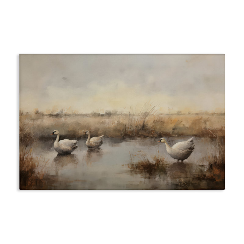 Art mural sur toile Swan Family, H 30 po x l 45 po