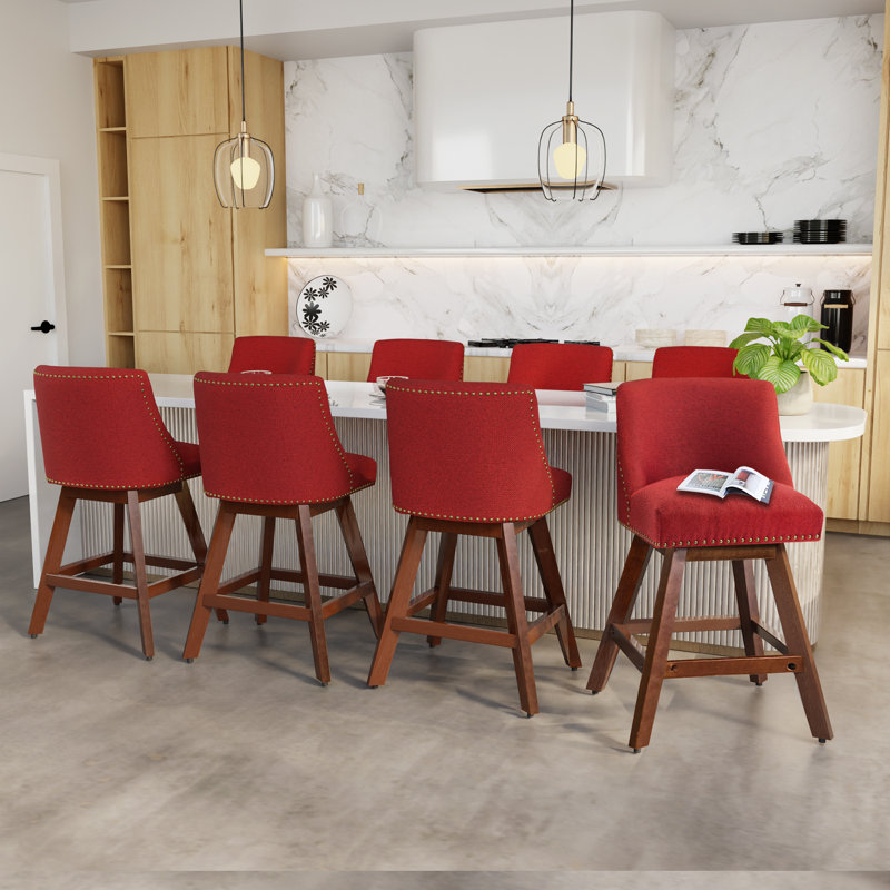 Tabourets de bar rembourrés à hauteur de comptoir pivotant (ensemble de 8), Rouge