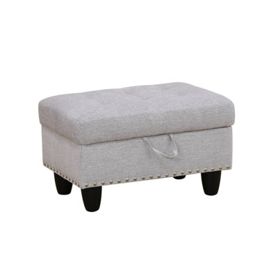 28.5'' Wide Tufted Linen Storage Ottoman with Nailhead Trim - Gray