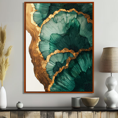 Glendean Emerald Leaves Wood Slide III - Stone Geode Canvas Prints