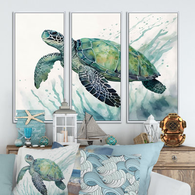 " Watercolor Turtle Swimming IV " 3 - Pieces