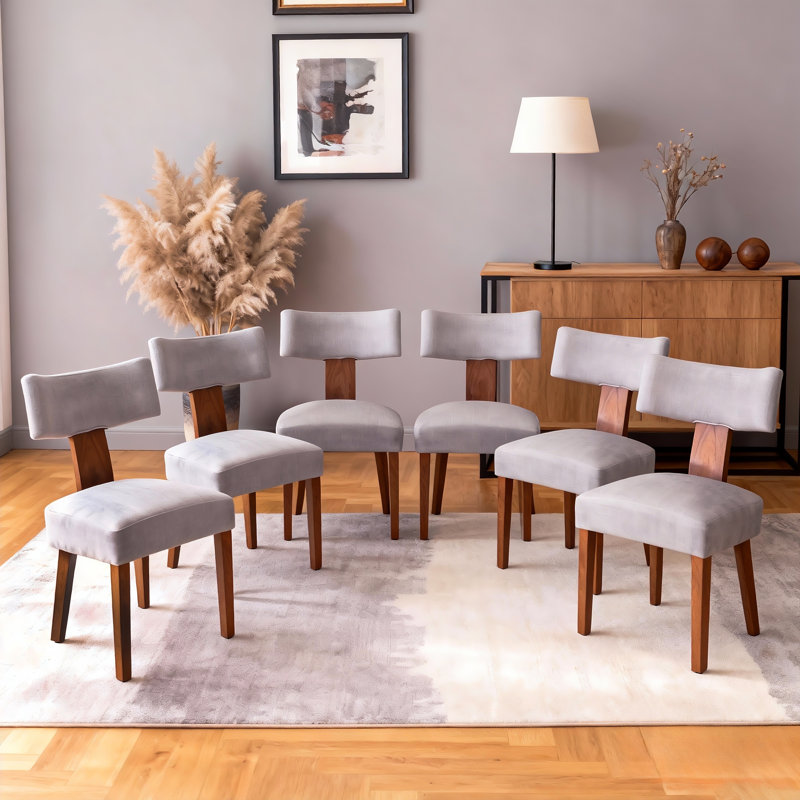 Chaises de salle à manger rembourrées de style Mid-Century, chaises de salle à manger en bois massif avec dossier incurvé, chaise d'appoint avec pieds en bois massif pour salle à manger, gris