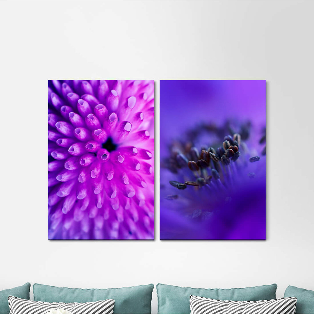 2-tlg. Leinwandbilder-Set - Fotografie „Coral Violet Blue Flower Coherent”