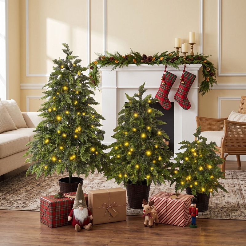 Ensemble d'arbre de Noël artificiel pré-éclairé avec lumières blanc chaud