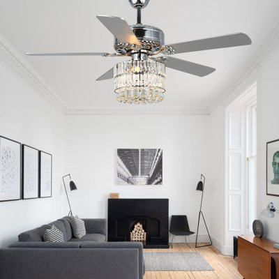 52" Engebretson 5 - Wood Blade Crystal Chandelier Ceiling Fan with Remote Control and Light