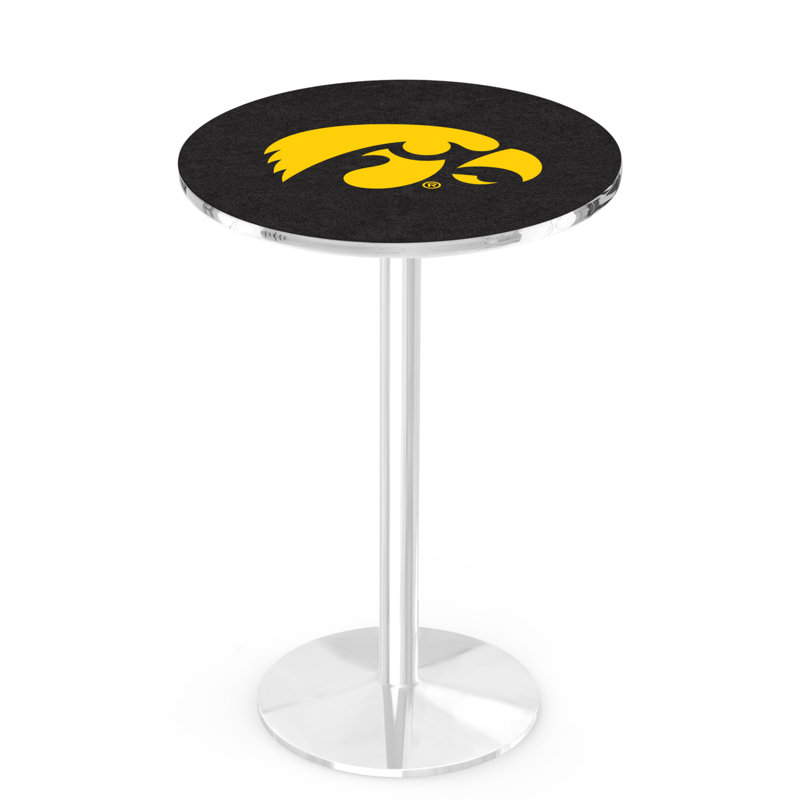 Round Metal Base Dining Table, Chrome, University of Iowa