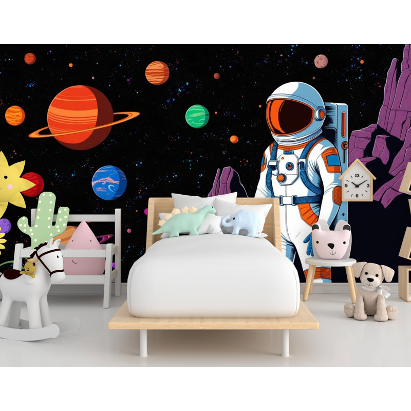 Murale astronaute - Système solaire Papier peint adhésif pour chambre d'enfant et chambre de bébé 603DLU, Non tissé