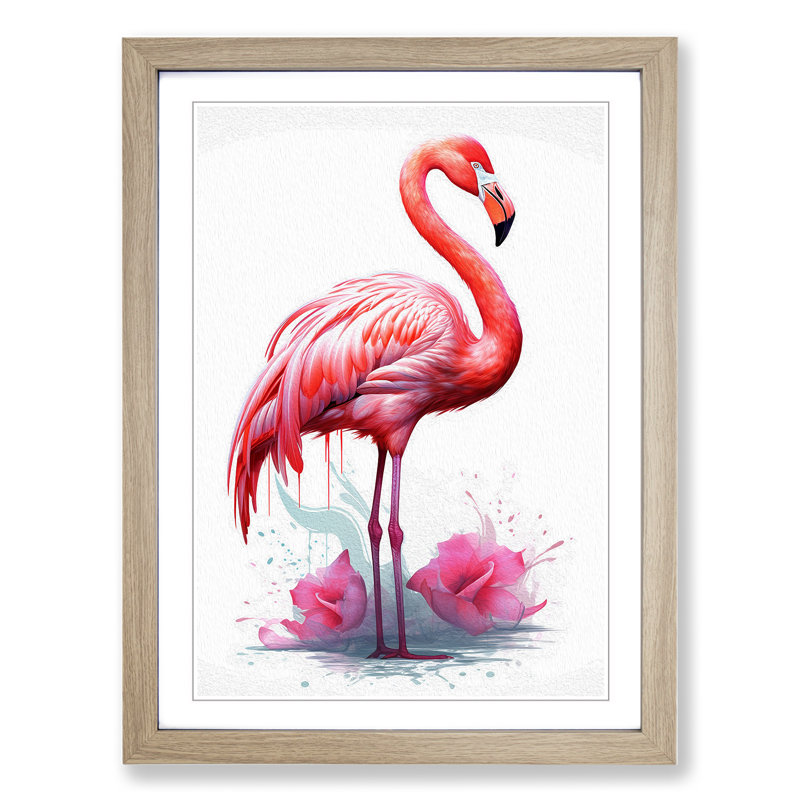 Flamingo Line 1 Piece Single Picture Frame Wall Art, 64cm H x 46cm W x 2cm D, Oak