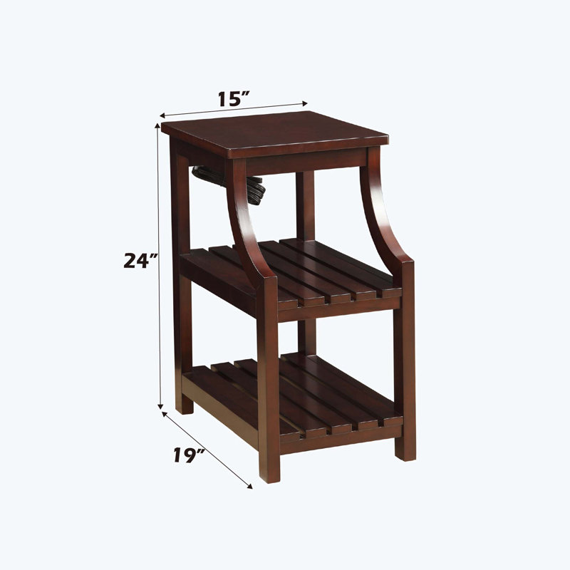 Stenya Contemporary 2-Shelf Rectangular Accent Table with USB in Espresso,End Table,Side Table