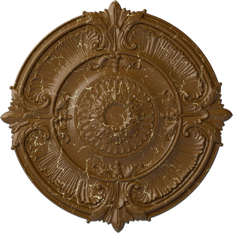 Médaillon de plafond à feuilles d'acanthe Endurathane Attica, diamètre extérieur 53 1/2 po x P 3 1/2 po (convient aux auvents jusqu'à 4 5/8 po), finition craquelée topaze fumée peinte à la main
