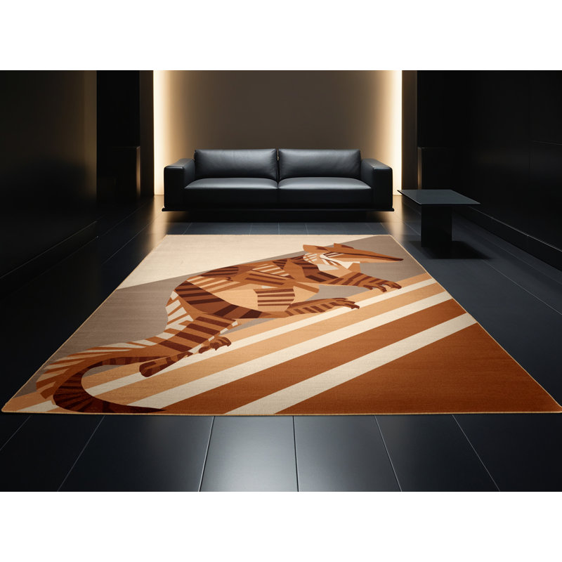 Tapis moelleux moelleux à motif géométrique moderne moelleux brun Aidyn, 5 x 7