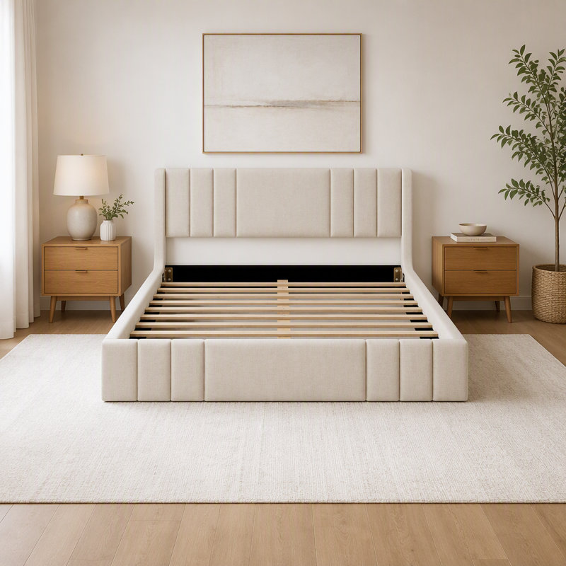 Structure de lit plateforme tapissier, Grand lit, Beige