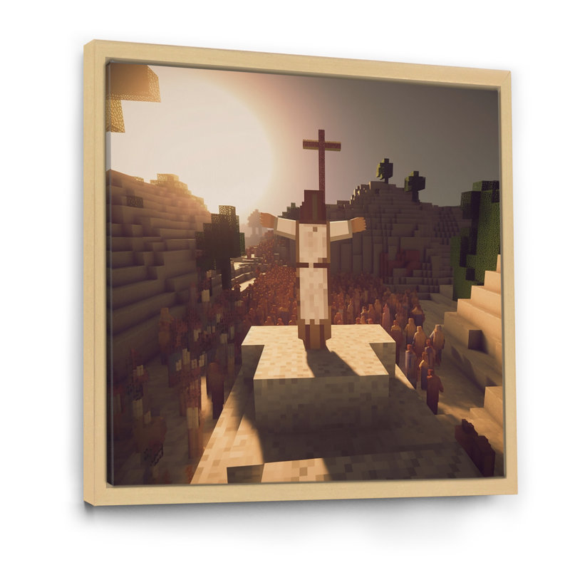 «The Resurgion of Jesus Christ In Minecraft», reproduction sur toile, Cadre flottant brun, H 36 po x l 36 po
