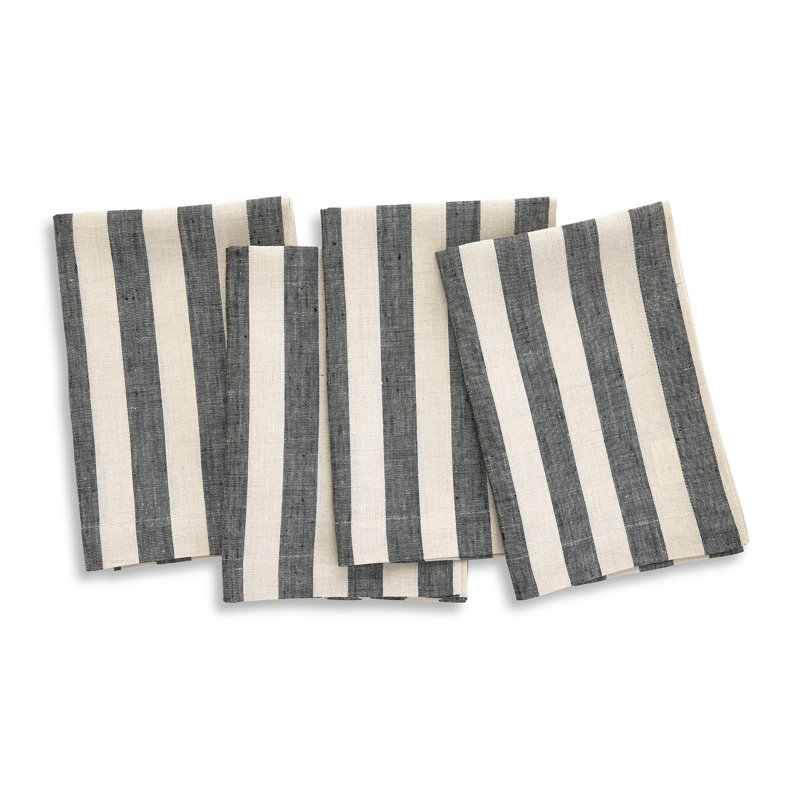 Sorrento Stripe - 100% Pure Linen Dinner Napkins, Black/Natural