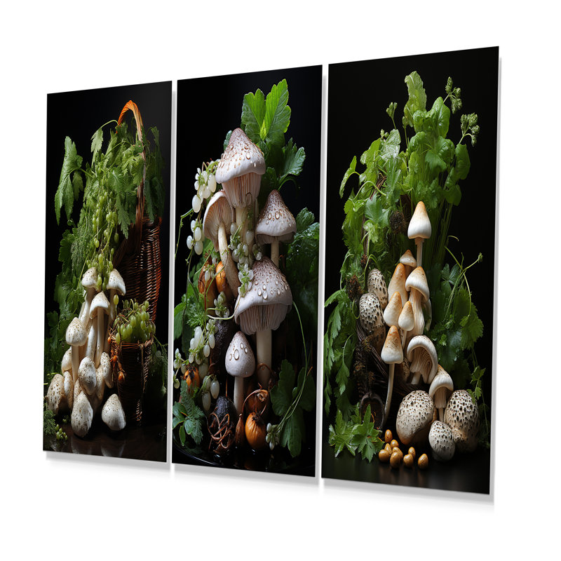 Garden Photo Of A Mushroom I - Mushroom Metal Wall Decor Set Of 3, 32" H x 48" W