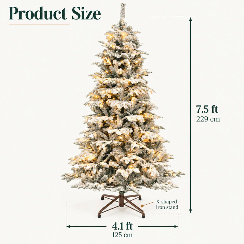 Arbre de Noël 7,5 pi avec lumières, 450 lumières et 1010 branches