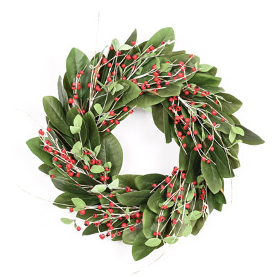 22" Artificial Farmhouse Birch Twig Greenery Eucalyptus Magnolia Leaves Berry Spring Winter Christmas Day Wreath For Front Door