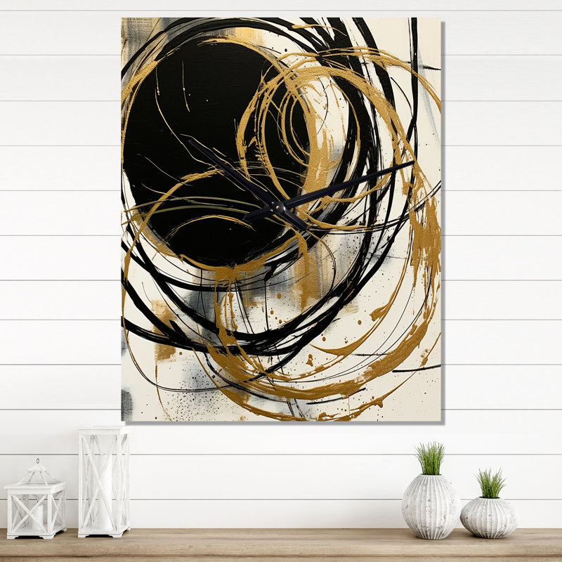 Jaszmine - Horloge murale peinture abstraite, H 32 po x l 24 po x P 1 po