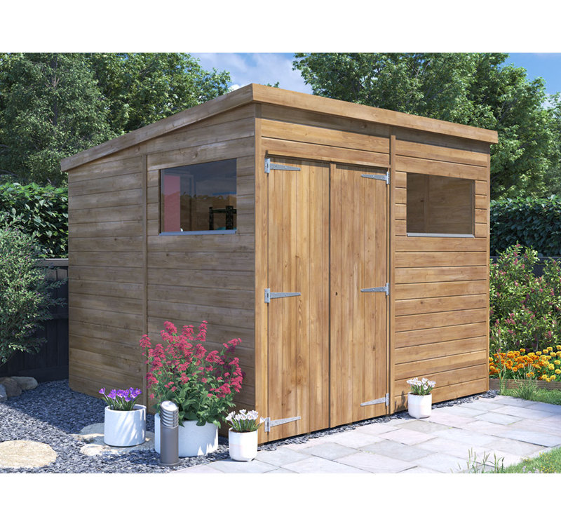 Dunster House Bike Shed Storage Garden Building 2.4 x 2.4m (8'x8') 15mm Walls, Pent Roof and Window, Overlord Modular