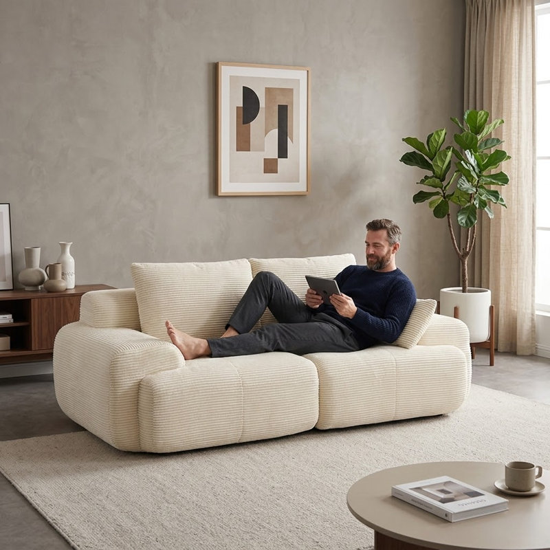 Causeuse à compression moderne en velours côtelé, Beige